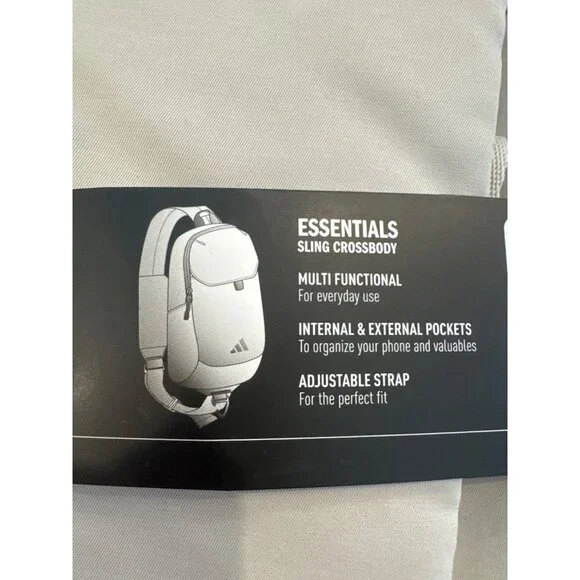 Adidas Essentials Sling Crossbody Adjustable Strap Sand Beige Multi-Pocket Desig - Picture 3 of 8